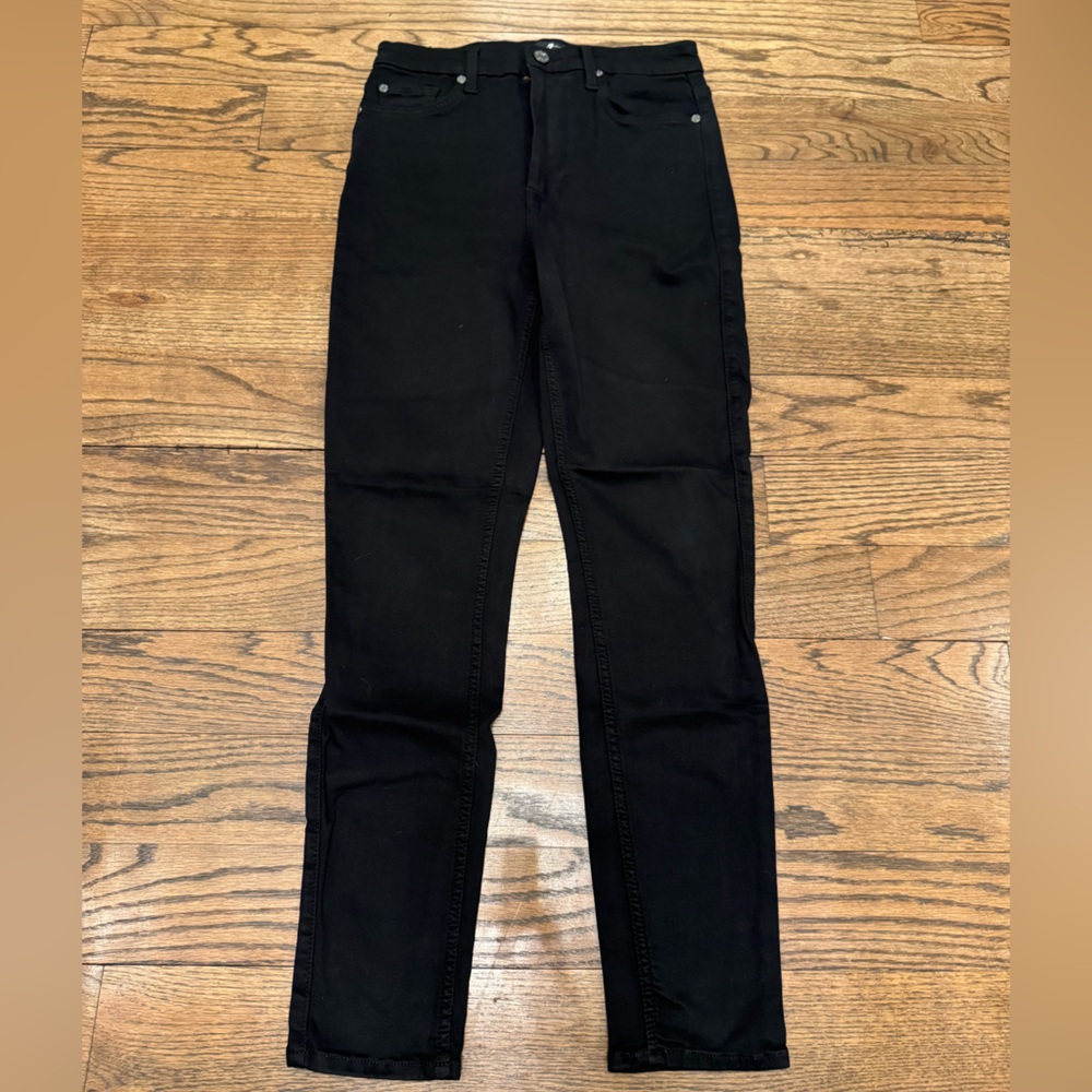 7 For All Mankind High Waist Ankle Skinny Jeans Black Size 27 Stretch Denim